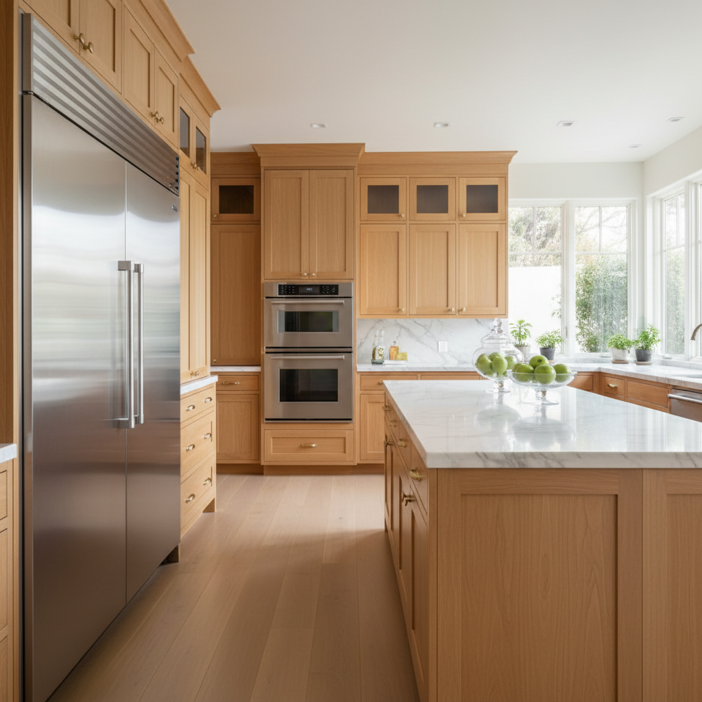 Bright upscale kitchen with integrated premium appliances